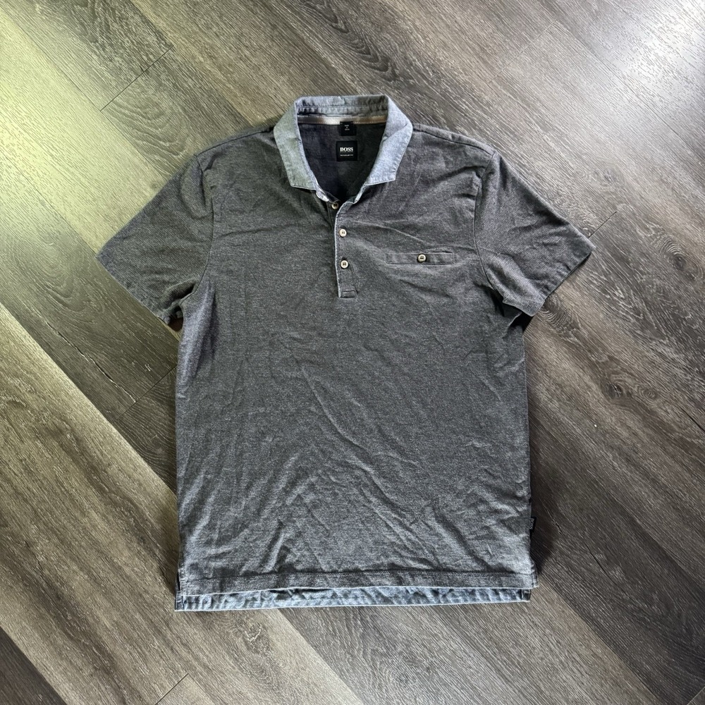 Hugo Boss Polo Shirt Mens M‎ Gray Regular Fit Long Staple Cotton Short Sleeve